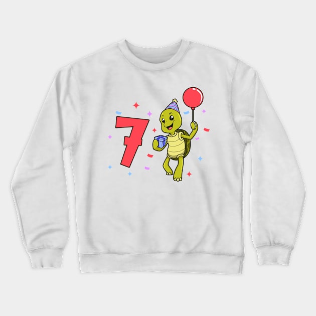 I am 7 with turtle - kids birthday 7 years old Crewneck Sweatshirt by Modern Medieval Design